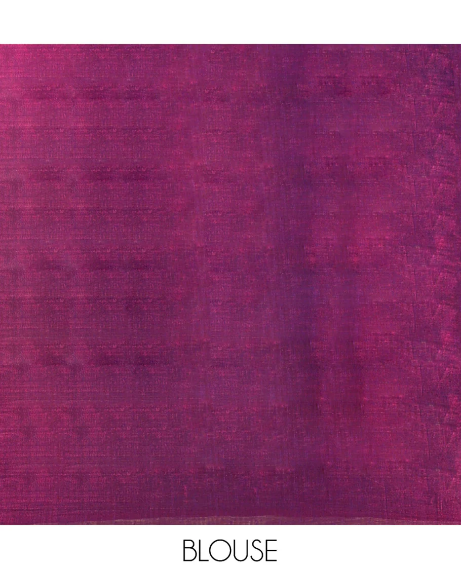 Borderless Purple Tissue Mul Cotton Saree, Artfully Designed with Heart Motifs Embroidered on Its Body,  Pallu Mirrors the Same Embroidery, and Is Paired with a Matching Blouse - Image 3