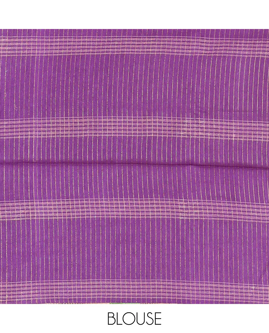 Borderless Purple Tussar Silk Saree, Delicately Woven with Zari Checked Design on Its Body, a Self-Pallu, and Paired with a Matching Blouse - Image 6