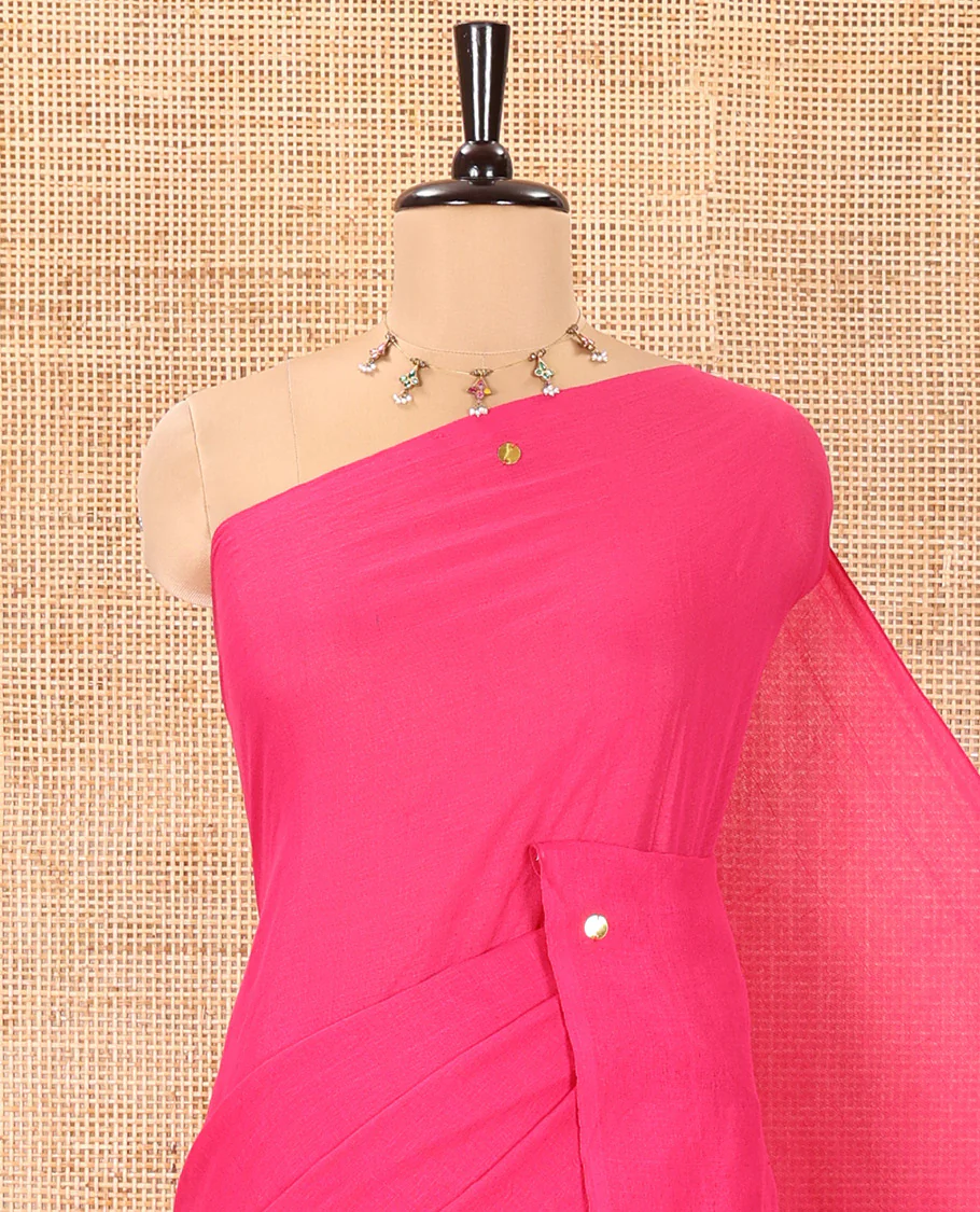 Borderless Rani Pink Mul Cotton Saree, Subtly Sparkled With Big Sequins Work On Its Body, a Self-Pallu and Paired with a Matching Blouse - Image 2