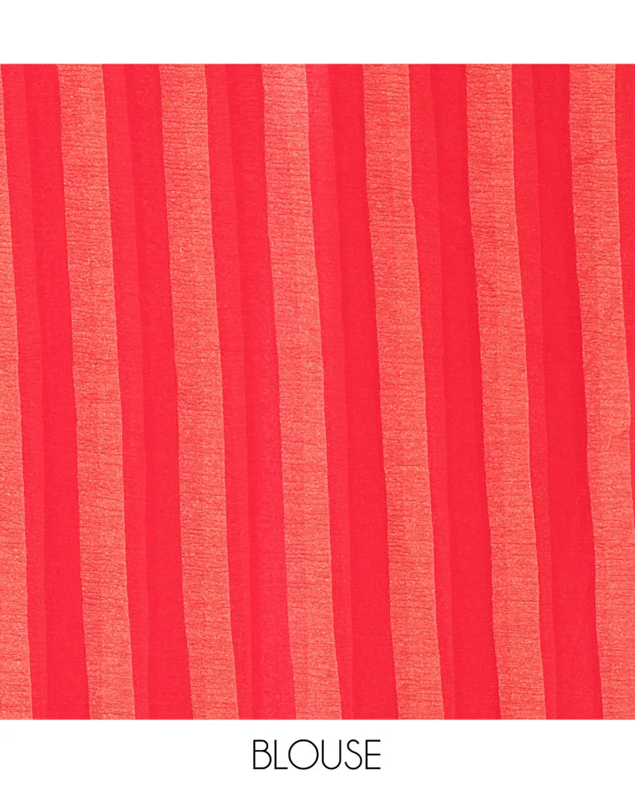 Borderless Red Light Weight Chiffon Saree, Detailed with Vertical Stripes All Over Its Body, Subtle Self-Pallu, and Paired with a Matching Blouse - Image 3