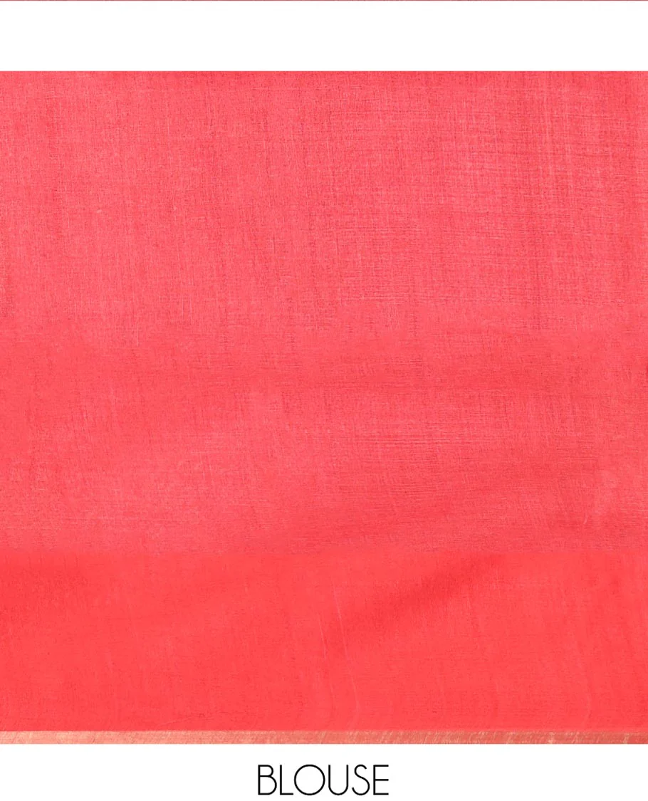 Borderless Red Tussar Silk Saree, Mesmerized with Zari Buttas on Its Body, Pallu Subtly Highlighted by Zari Buttas, and Paired with a Matching Blouse - Image 5