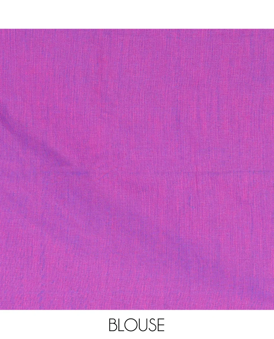 Borderless Violet Khadi Cotton Saree, Delicately Woven with Umbrella Motifs, Thread Embroidered on Its Body, a Self-Pallu, and Paired with a Matching Blouse - Image 3