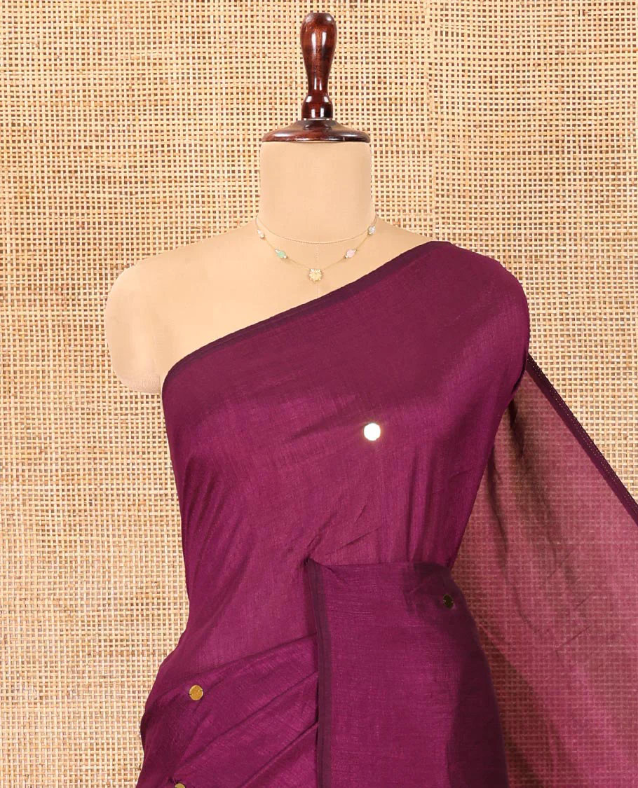 Borderless Wine Vichitra Silk Saree, Gleamed Up with Sequin Work on Its Body, Highlighted by a Self-Pallu of Sequin Work, and Paired with a Matching Blouse - Image 2