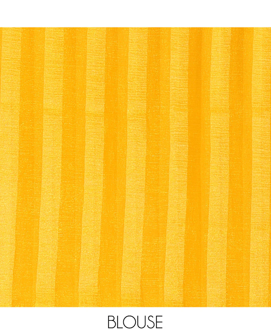 Borderless Yellow Light Weight Chiffon Saree, Finely Printed with Vertical Stripes All Over Its Body, Subtle Self-Pallu, and Paired with a Matching Blouse - Image 3