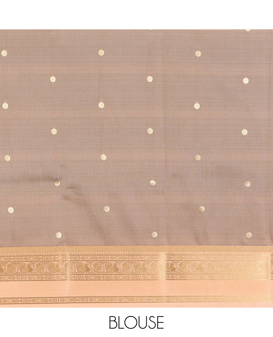 Bottle green buttas soft silk saree , contrast peacock and mango zari weaving border , contrast weaving rich pallu and contrast Blouse - Image 4