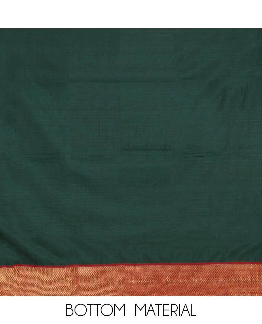 Bottle Green Mercerised Cotton Material Churidar Set, Subtly Made with Plain and Traditional Ara Maadam Bordered Top, Comes with a Plain Mercerised Cotton Bottom, and Is Paired with a Mercerised Cotton Ara Maadam Woven Dupatta - Image 8