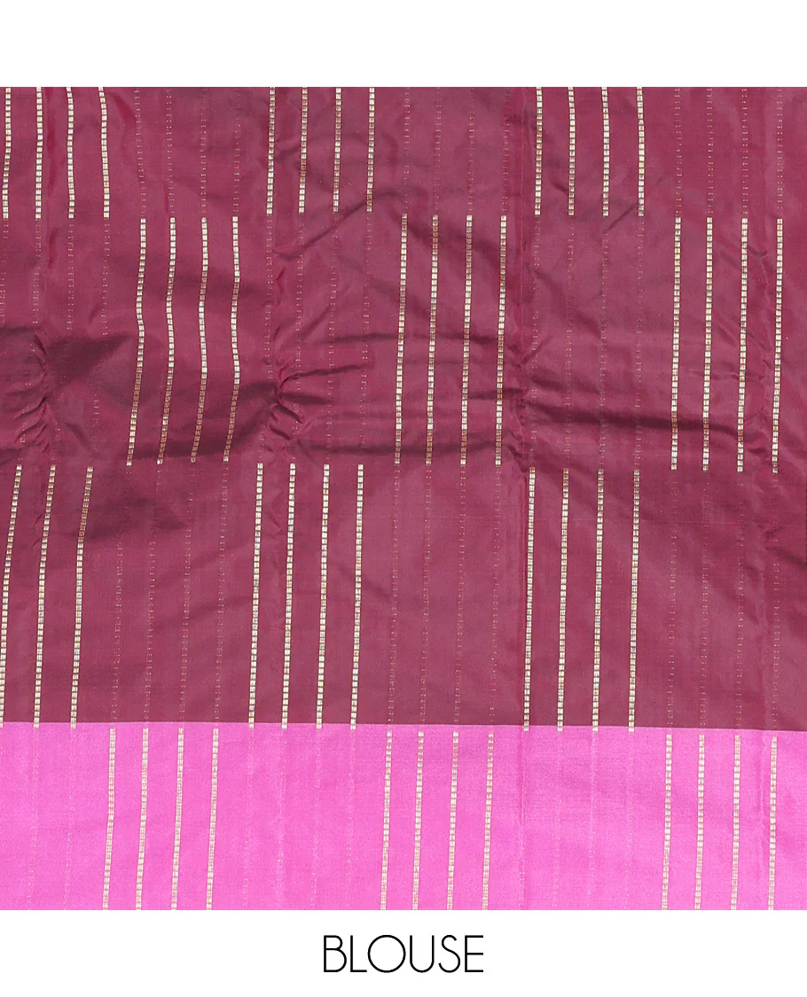 Brown Aarani Silk Saree, Charmingly Accented with Zari Stripes All Over Its Body, Complemented by a Contrast Zari Striped Border, Pallu of Stripes, and Paired with a Matching Blouse - Image 3