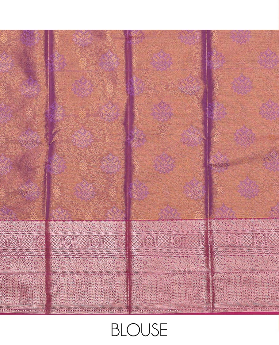 Brown Art Silk Pavadai Material Set, Beautifully Accentuated with Jacquard Design on Its Skirt, Complemented by a Contrast Traditional Zari Design Border, and Paired with a Matching Blouse - Image 4