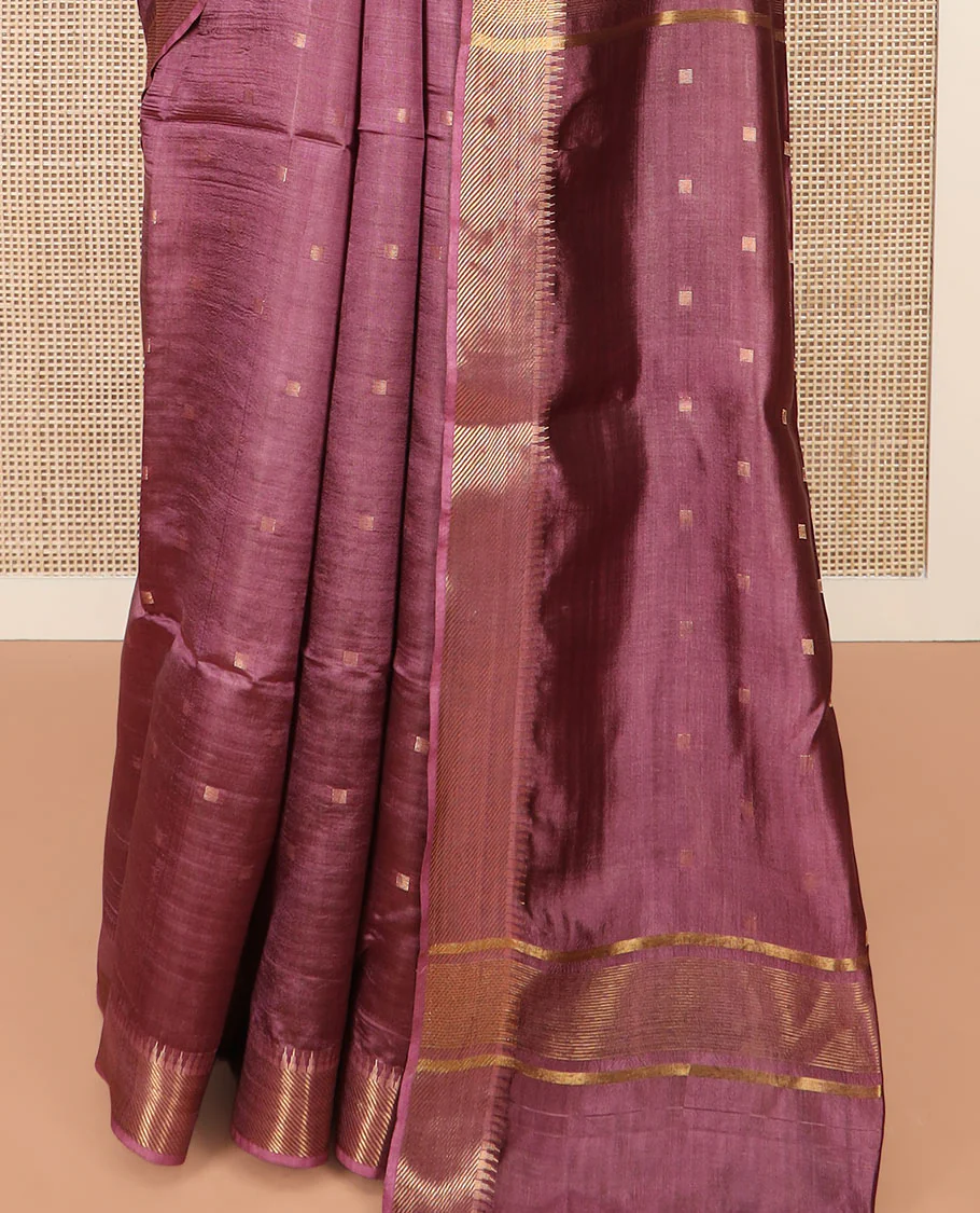Brown Banana Pith Saree Graced with Zari Buttas, Temple Border of Zari Designs, Subtle Pallu of Zari Designs, and Paired with a Matching Blouse - Image 4