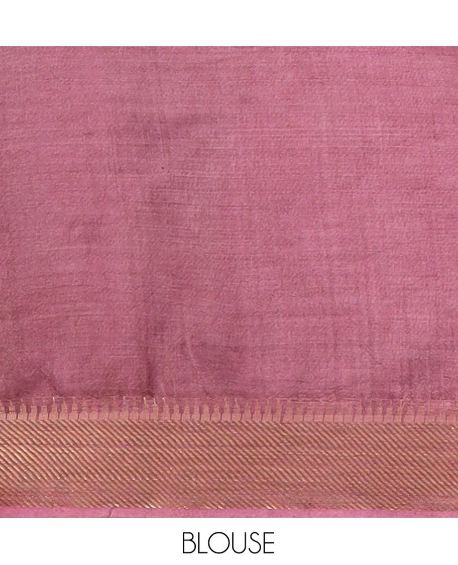 Brown Banana Pith Saree Graced with Zari Buttas, Temple Border of Zari Designs, Subtle Pallu of Zari Designs, and Paired with a Matching Blouse - Image 5