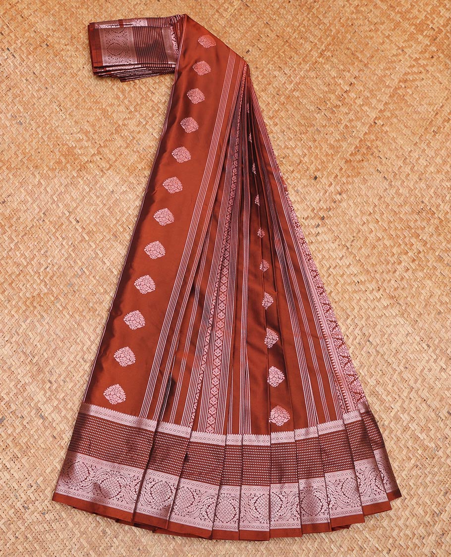 Brown Budget Silk Saree, Highlighted by Zari Buttas All Over Its Body, Highlighted by a Traditional Zari Design Border, Intricately Designed Pallu, and Paired with a Matching Blouse - Image 2