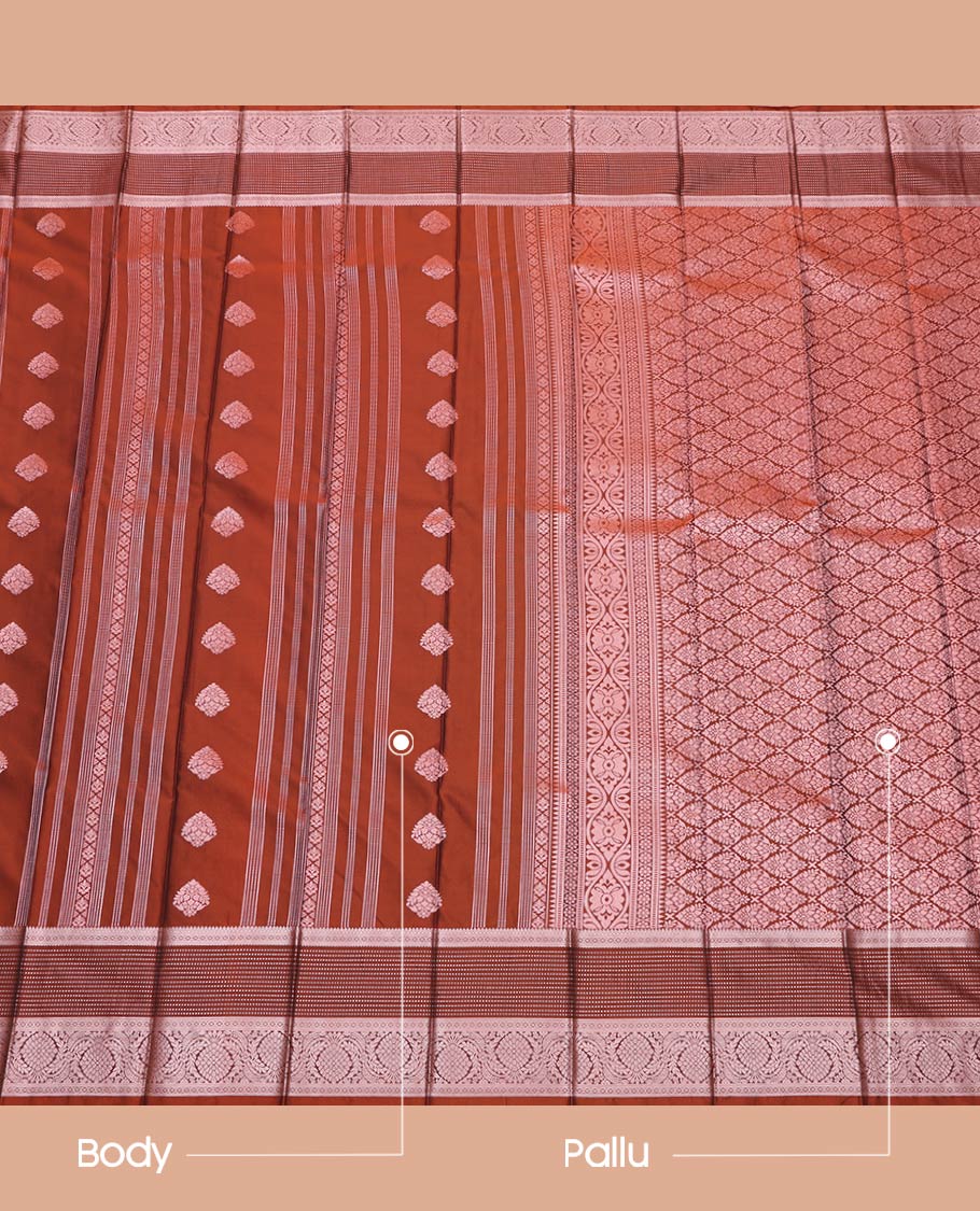 Brown Budget Silk Saree, Highlighted by Zari Buttas All Over Its Body, Highlighted by a Traditional Zari Design Border, Intricately Designed Pallu, and Paired with a Matching Blouse - Image 3