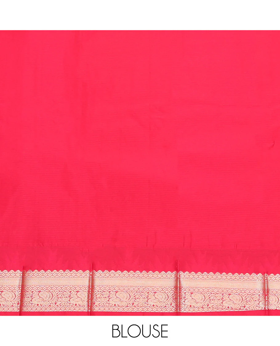Brown Budget Silk Saree, Ornamented with Zari Buttas, Contrast Traditional Zari Temple Border, Grand Jaal Pallu, and a Contrast Blouse - Image 4