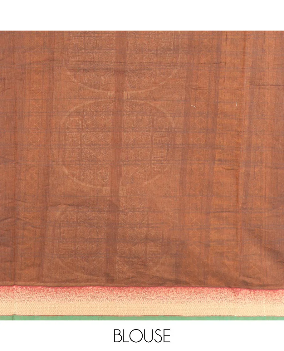 Brown Coimbatore Cotton Saree Beautified with 3d Textures All Over Its Body, Complemented by Contrast Border, Pallu Depicts Intricate Designs, and Is Paired with a Matching Blouse - Image 3