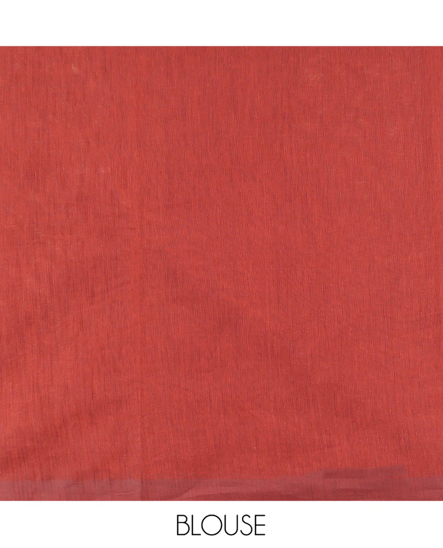 Brown Coimbatore Cotton Saree, Featuring Paisley Buttas on Its Body, a Contrast Border, Pallu of Ogee Design, and Paired with a Contrast Blouse - Image 4