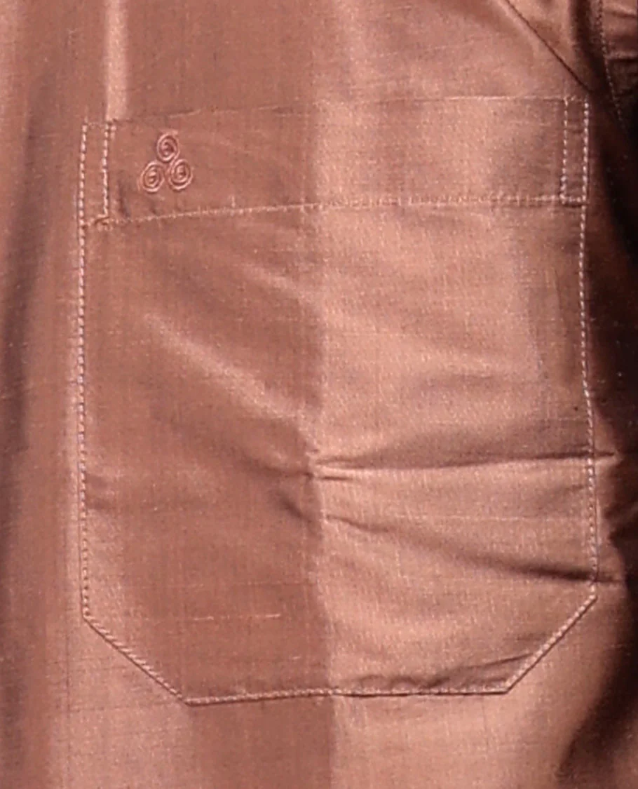 Brown color plain design half-sleeve pure-silk shirt - Image 5