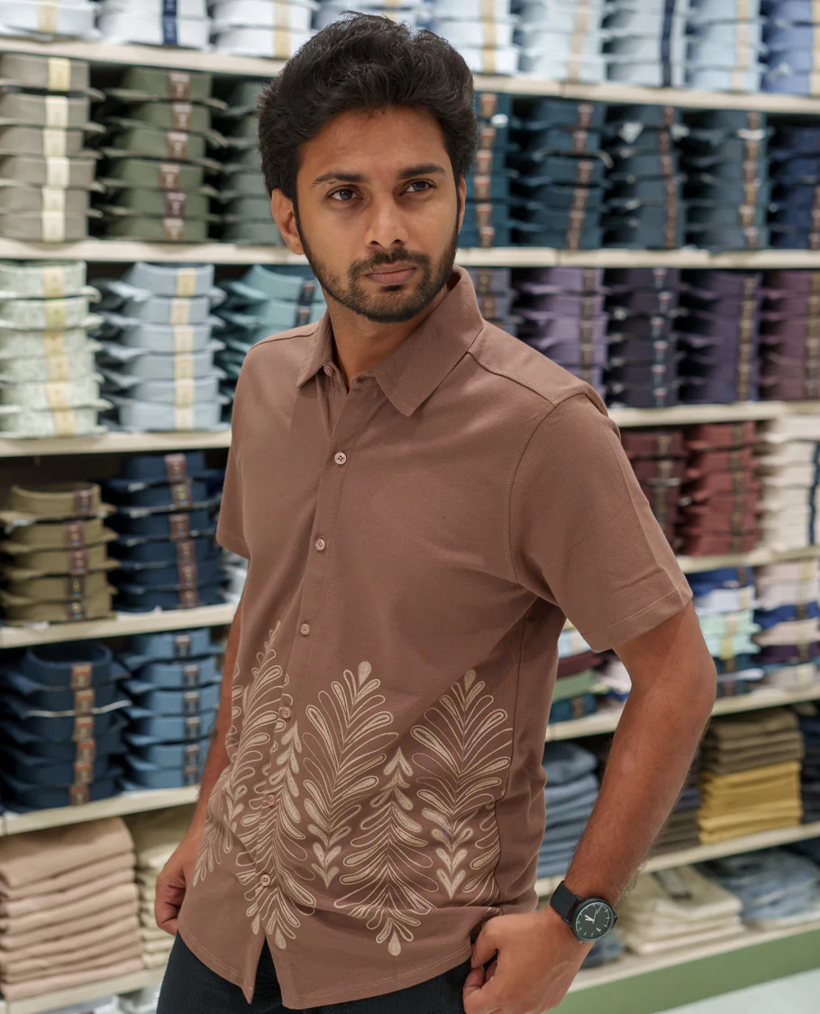 Brown Cotton-Blended Casual Shirt Comes with Tropical Floral Print, Spread Collar, Half Sleeves, Regular Fit, and Regular Length - Image 3