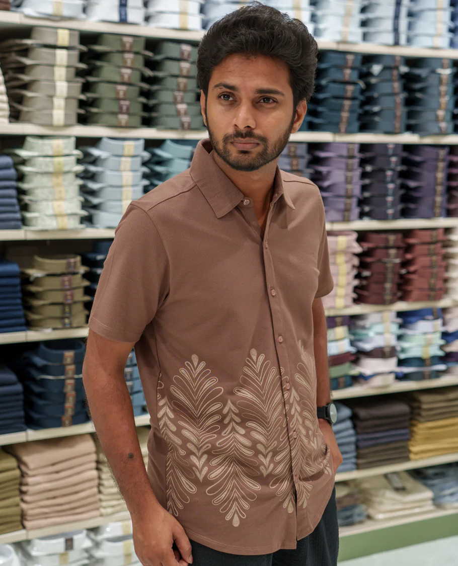Brown Cotton-Blended Casual Shirt Comes with Tropical Floral Print, Spread Collar, Half Sleeves, Regular Fit, and Regular Length - Image 4
