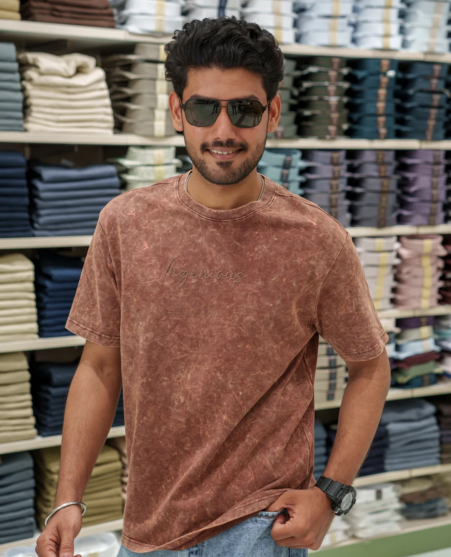 Brown Cotton-Blended Lava-Wash T-Shirt Comes with a Typographic Print, Crew Neck, Half Sleeves, Oversized Fit, and Regular Length - Image 3