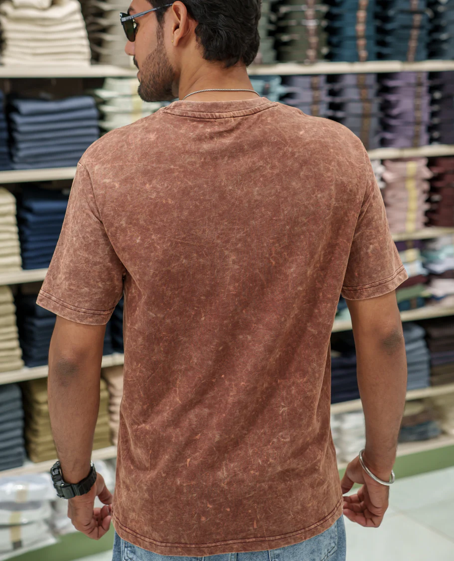 Brown Cotton-Blended Lava-Wash T-Shirt Comes with a Typographic Print, Crew Neck, Half Sleeves, Oversized Fit, and Regular Length - Image 4