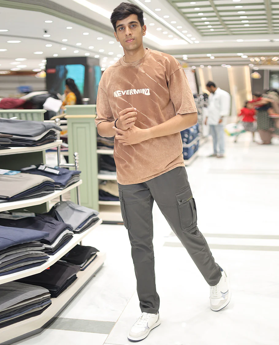 Brown Cotton-Blended T-Shirt, Adorned with Typography Print, Comes with a Crew Neck, Half-Sleeves, Oversized Fit, and Long Length - Image 3
