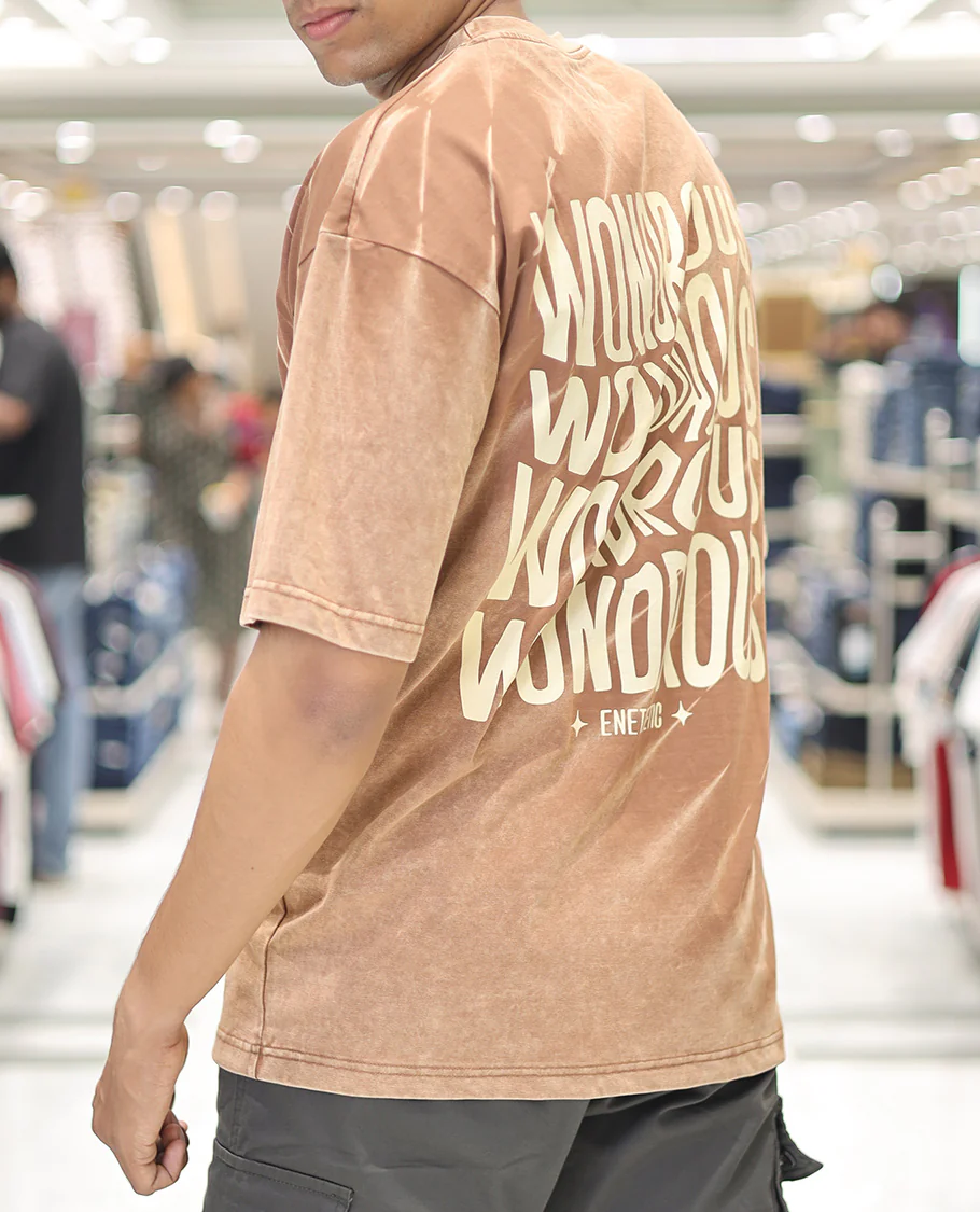 Brown Cotton-Blended T-Shirt, Adorned with Typography Print, Comes with a Crew Neck, Half-Sleeves, Oversized Fit, and Long Length - Image 6