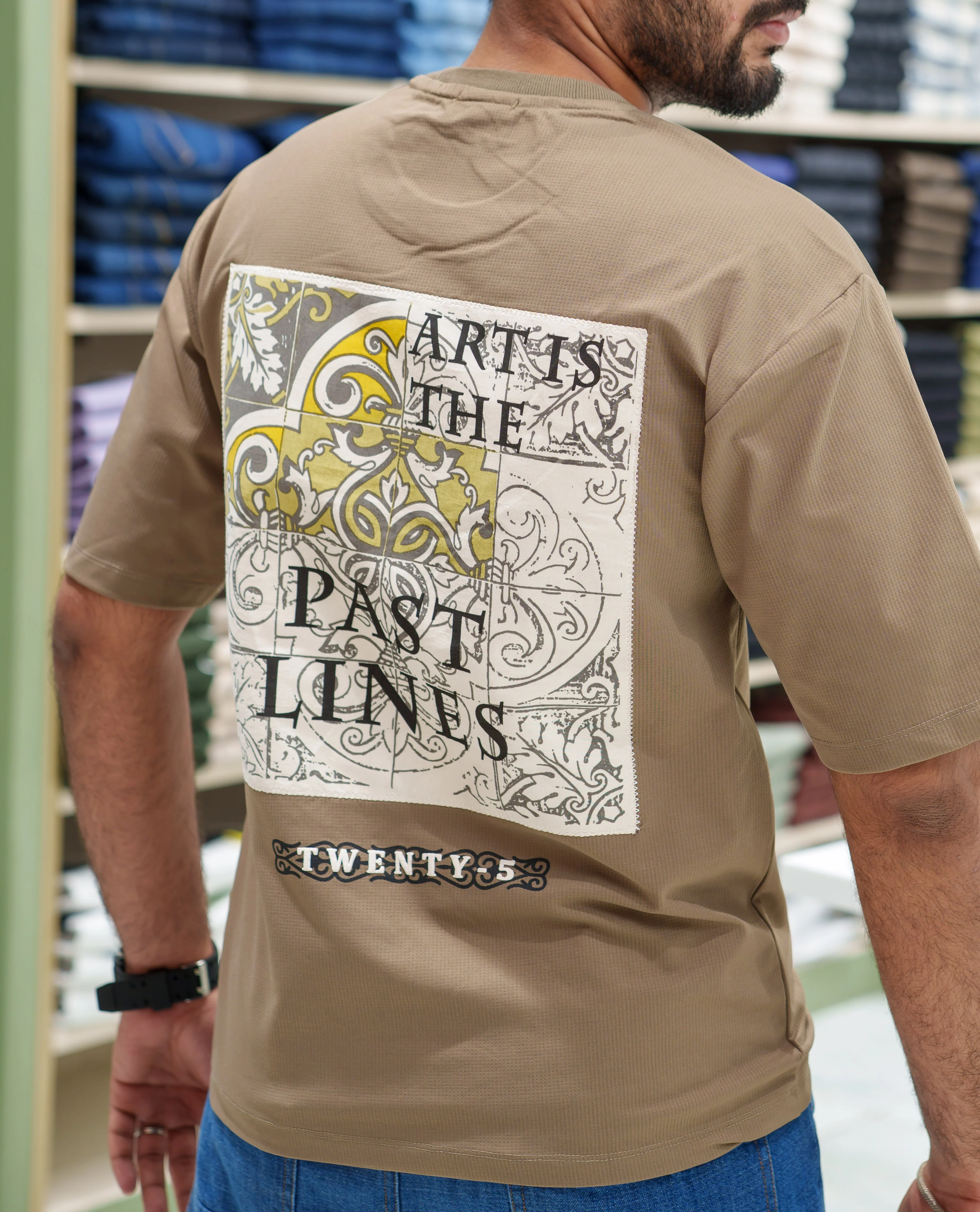 Brown Cotton-Blended T-shirt, Comes with a Unique Back Print, Half-sleeves, Crew Neck, Oversized Fit, and Regular Length - Image 2