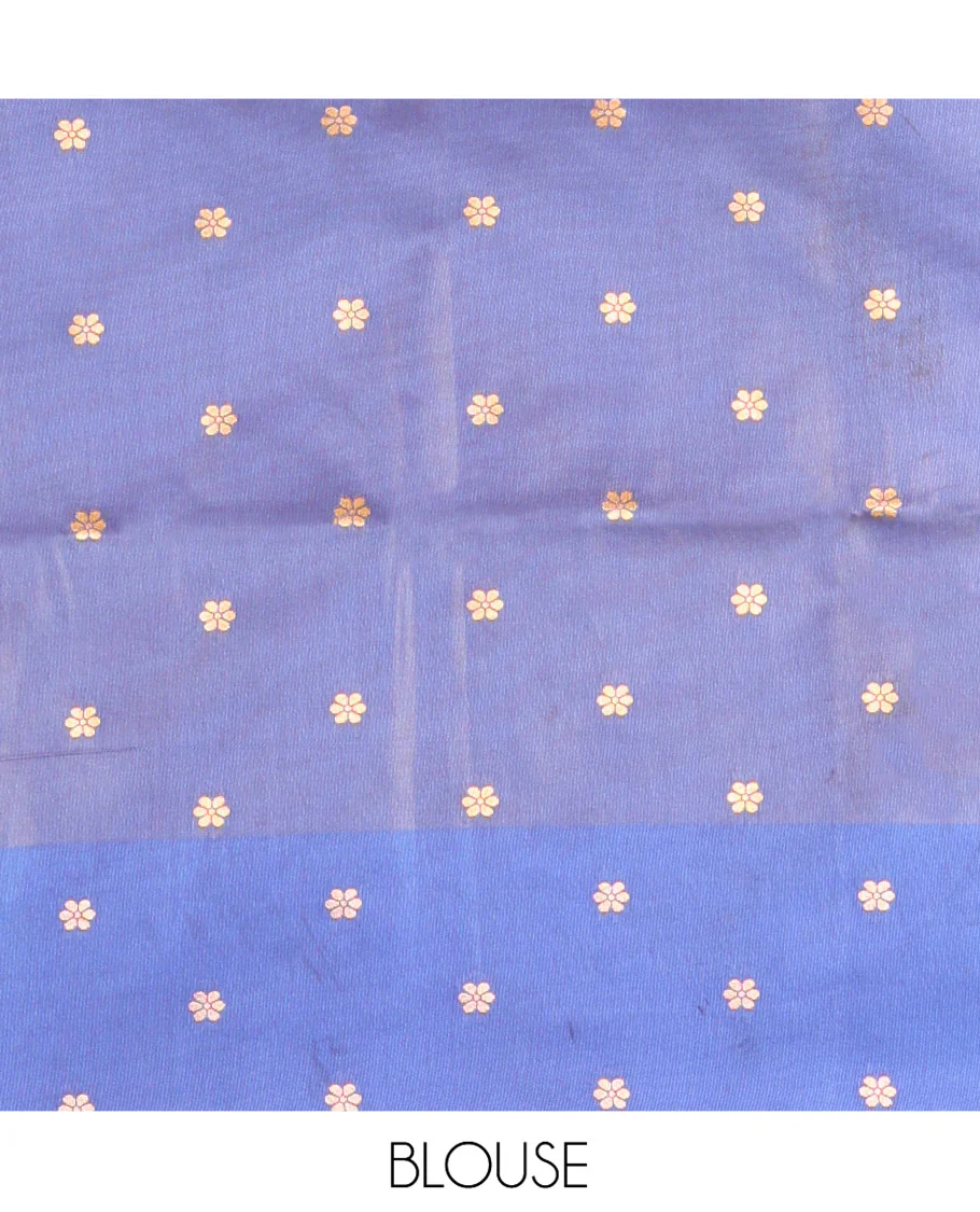 Brown Fancy Soft Silk Saree, Woven with Zari Buttas and Zari Stripes, Complemented by a Contrast Border of Zari Designs, Intricately Designed Pallu, and Paired with a Contrast Blouse - Image 4