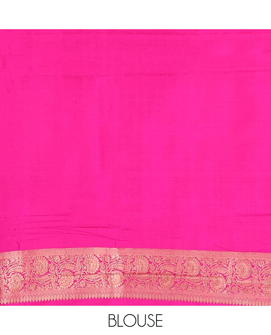 Brown floral buttas katan silk saree, contrast traditional floral creeper border, and jaal pallu - Image 5