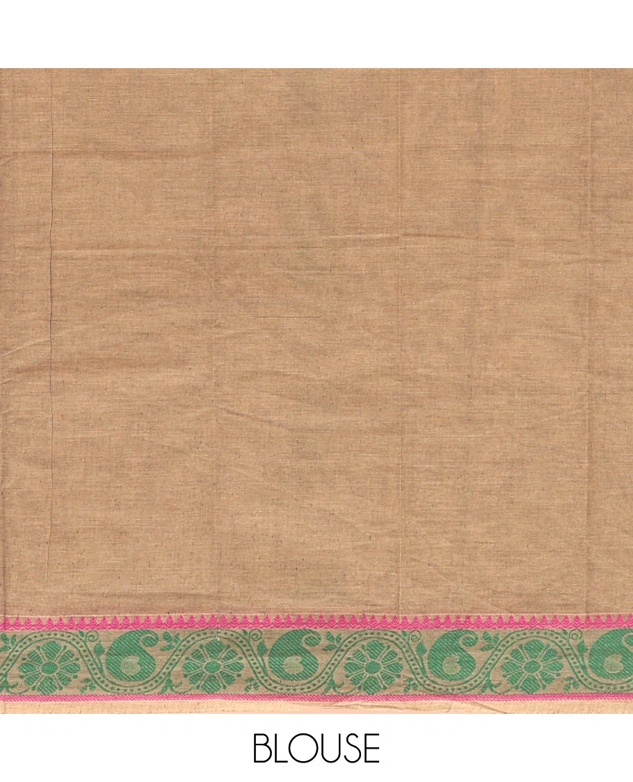 Brown Kanchi Cotton Saree, Adorned with Thread Buttas All Over Its Body, a Self-Border of Floral and Paisley Designs, Pallu of Intricate Designs, and Paired with a Matching Blouse - Image 4