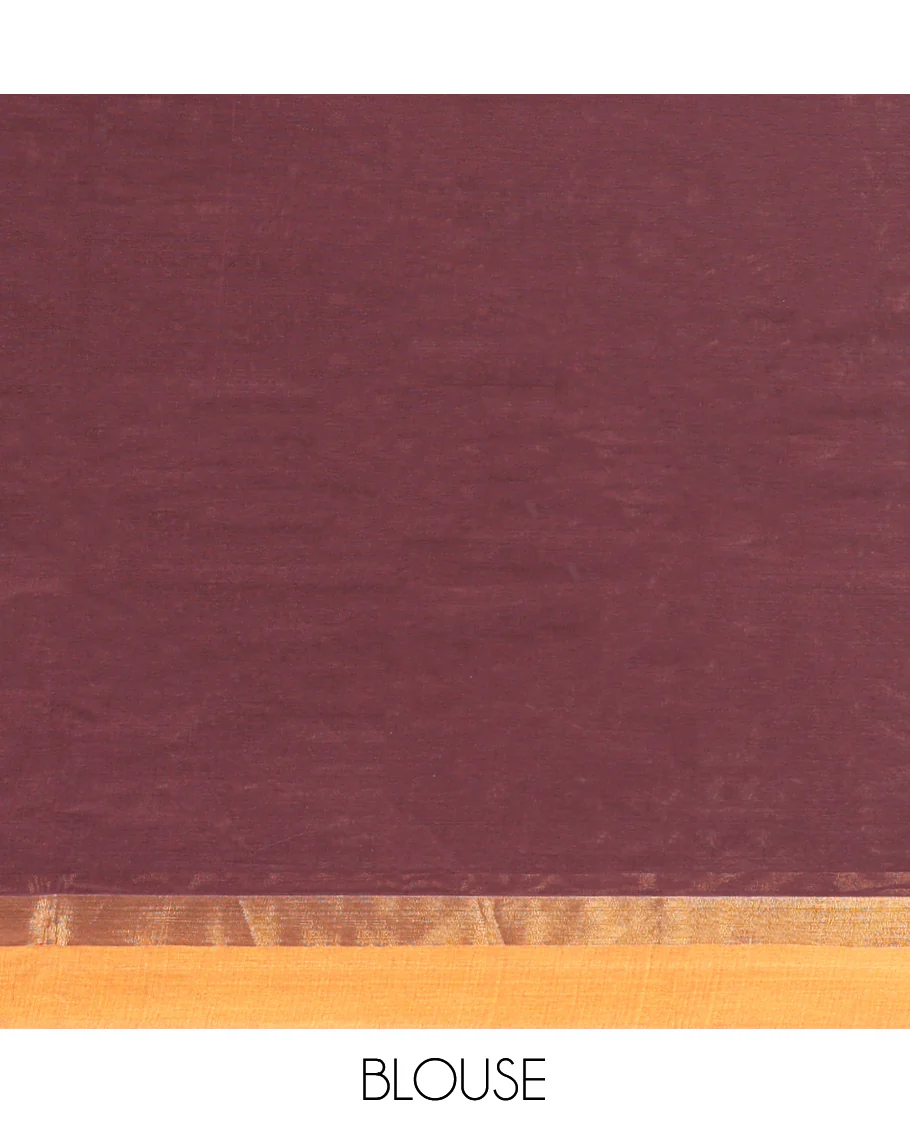 Brown Kanchi Cotton Saree, Adorned with Thread Buttas on Its Body, Complemented by a Contrast Border, Intricately Designed Pallu, and a Matching Blouse - Image 4