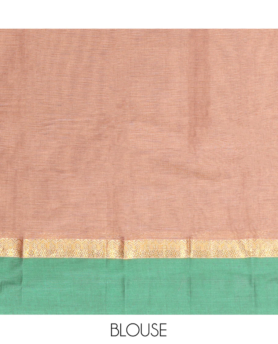 Brown Kanchi Cotton Saree, Bedecked with Buttas All Over Its Body, Complemented by a Contrast Border, Pallu of Paisley, Floral and Checks, and Paired with a Matching Blouse - Image 3