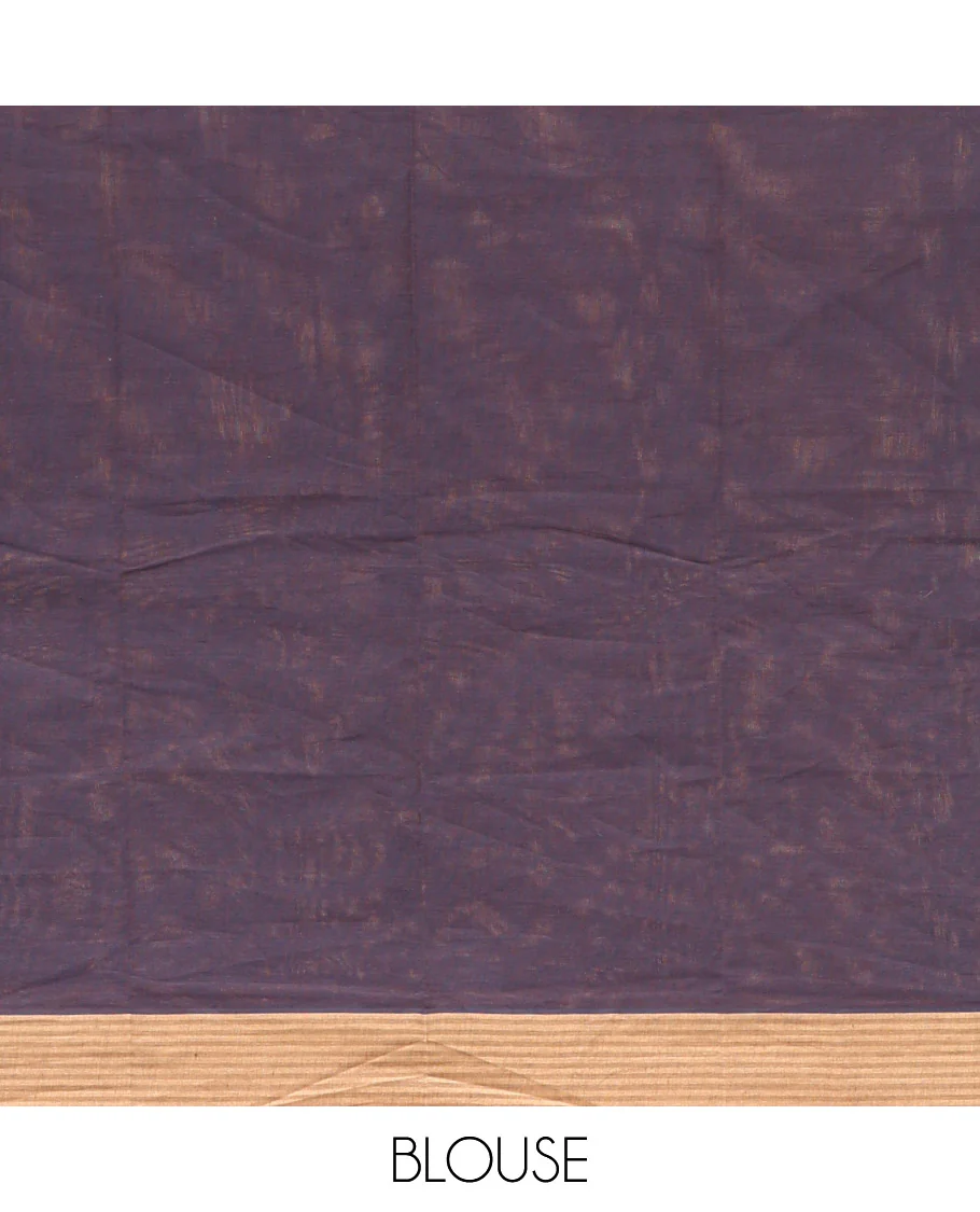 Brown Kanchi Cotton Saree, Ornamented with Buttas All Over Its Body, Complemented by Contrast Border, Paisley Design Pallu, and Paired with a Matching Blouse - Image 4