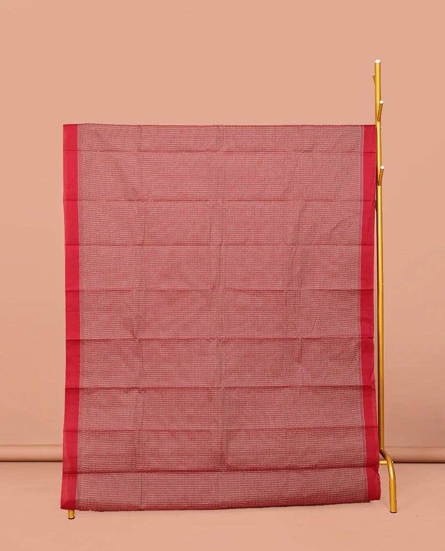 Brown Kanchi Cotton Saree, Sparsely Woven with Buttas, Complemented by Contrast Border, Pallu of Floral-Paisley Designs, and Paired with a Matching Blouse