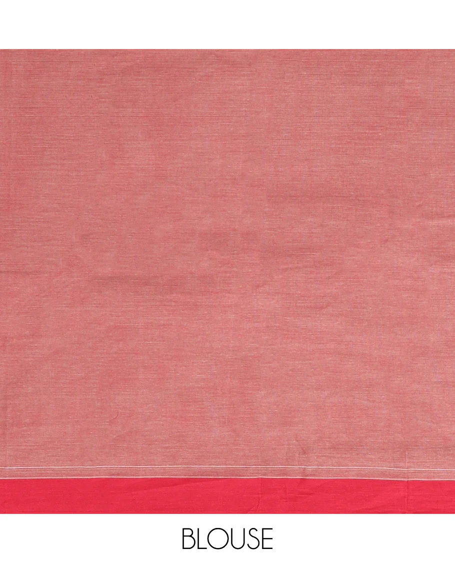 Brown Kanchi Cotton Saree, Sparsely Woven with Buttas, Complemented by Contrast Border, Pallu of Floral-Paisley Designs, and Paired with a Matching Blouse - Image 3