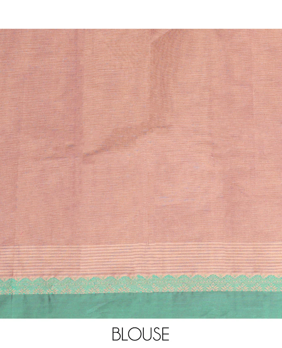 Brown Kanchi Cotton Saree, Subtly Threaded with Floral Buttas All Over Its Body, Complemented by Contrast Border, Pallu of Floral Designs, and Paired with a Matching Blouse - Image 3