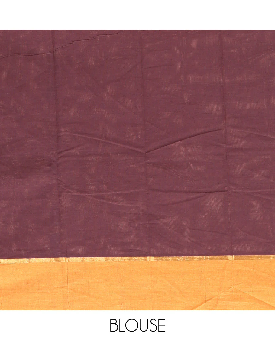 Brown Kanchi Cotton Saree, Woven with Buttas All Over Its Body, a Complemented by Contrast Border, Pallu of Intricate Designs, and Paired with a Matching Blouse - Image 4