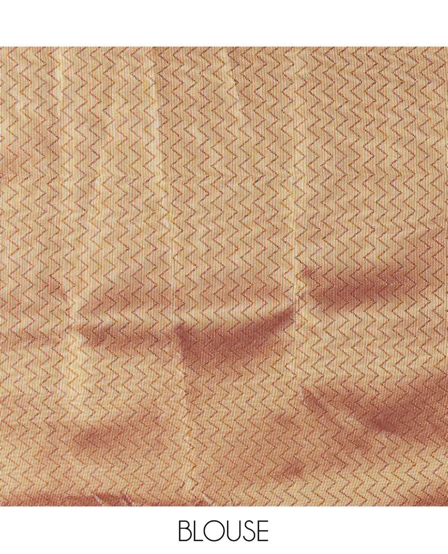 Brown Kanchi Silk Saree, Mesmerized with Zari Buttas All Over Its Body, Highlighted by Zari Checked Border, a Grandly Decked Up Pallu, and Paired with a Chevron Jacquard Blouse - Image 3