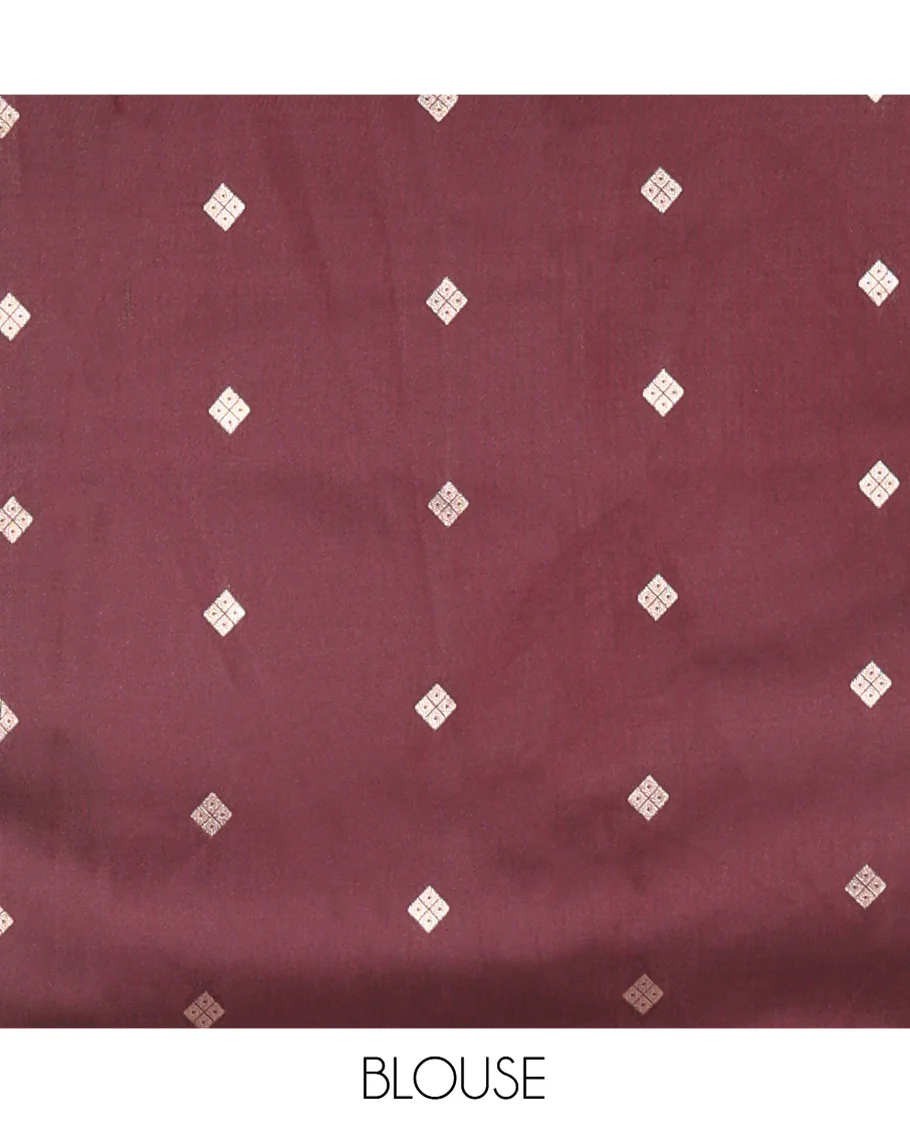 Brown Kanchi Soft Silk Saree, Delicately Woven with Zari Buttas All Over Its Body, Highlighted by Traditional Zari Design Border, Diagonally Striped Pallu, and Paired with a Matching Blouse - Image 3