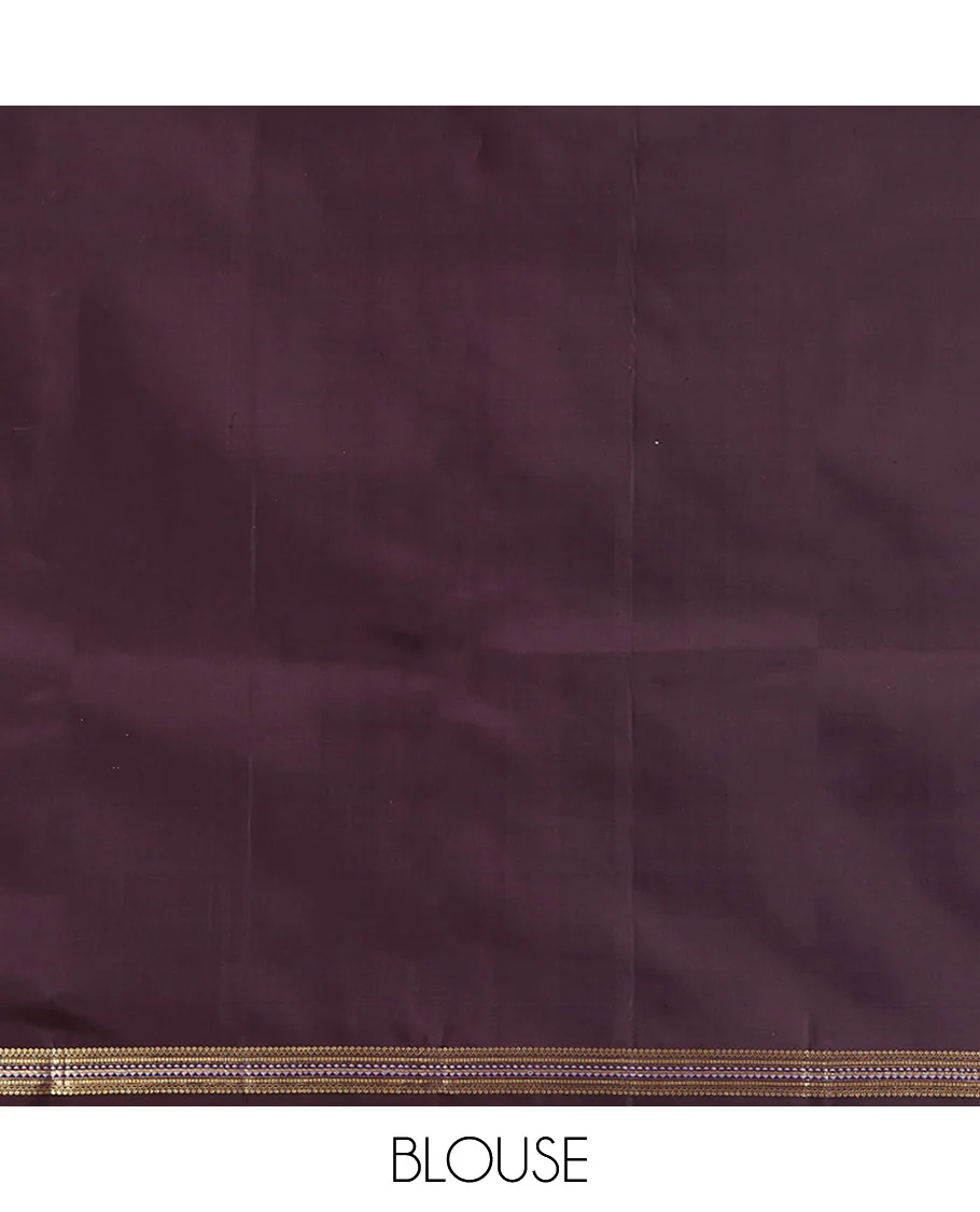 Brown Kanchipuram Silk Saree, Delicately Woven with Zari Buttas All Over Its Body, Highlighted by a Zari Border of Salngai, Muthu, and Rekku Designs, Pallu of Intricate Designs, and Paired with a Matching Blouse - Image 6