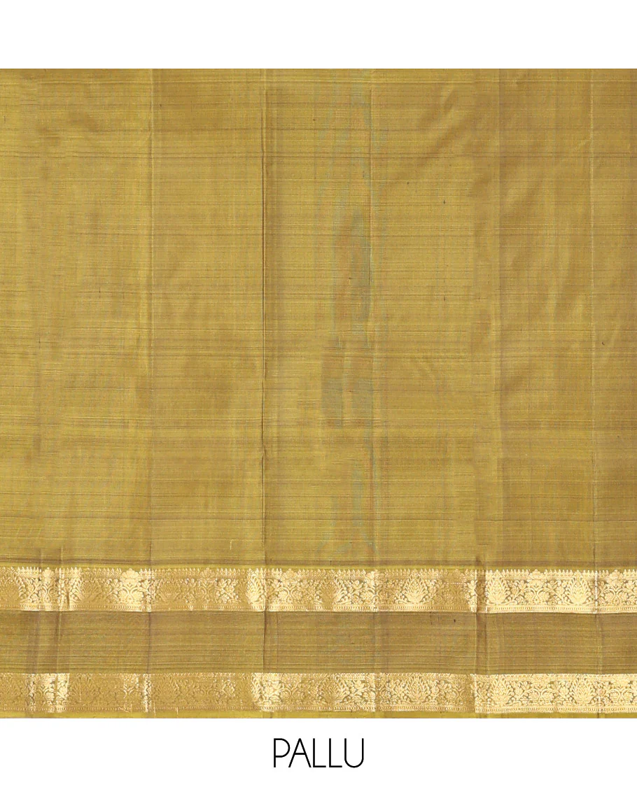 Brown Kanchipuram Silk Saree, Elegantly Adorned with Arumbu Manga Buttas All Over Its Body, Complemented by a Contrast Rettai Pettu Traditional Zari Design Border, Pallu of Rich Jaal Designs, and Paired with a Contrast Blouse - Image 6