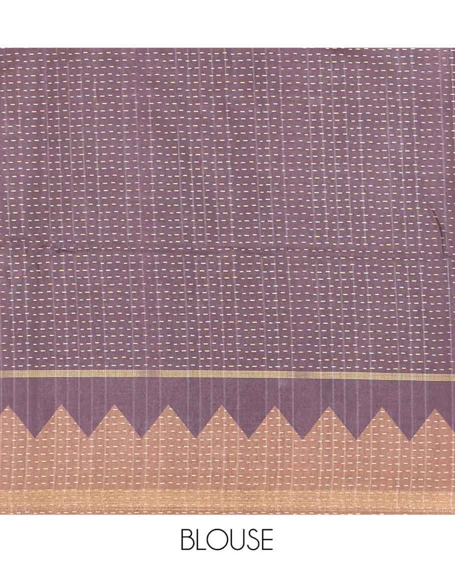 Brown Katan Silk Saree, Adorned with 3d-Style Print and Dotted-Style on Its Body, Complemented by Contrast Border, Pallu Steeped with Buttas, and Paired with a Contrast Blouse - Image 3