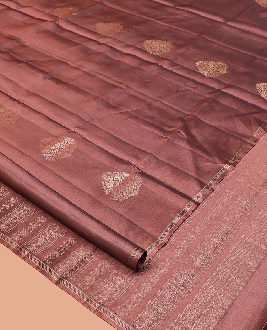 Brown Mayuri Lite Silk Mix Saree, Elegantly Framed with Zari Buttas on Its Body, Subtle Border, Pallu of Intricate Designs, and Paired with a Matching Blouse - Image 2