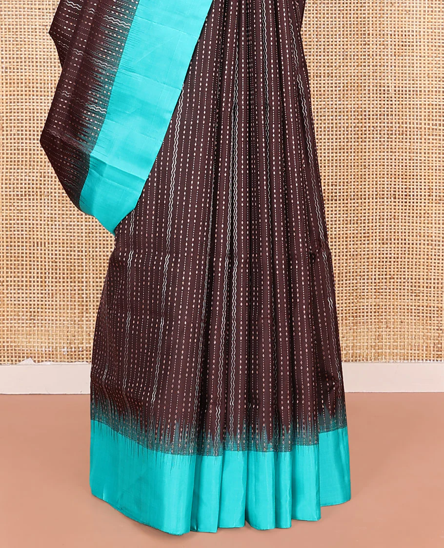 Brown Mayuri Soft Silk Saree, Finely Crafted with Dobbly-Style Buttas and Zig-Zag Stripes All Over Its Body, Complemented by Contrast Border, Grand Pallu of Jaal Designs, and Paired with a Contrast Blouse - Image 4