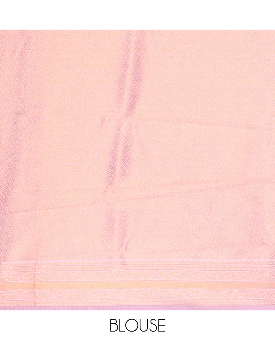 Brown-Pink Kanchi Silk Saree, Elevated with Zari Buttas All Over Its Body, Complemented by Contrast Traditional Zari Border of Wedding Theme Motifs, Grand Pallu and Paired with a Contrast Blouse - Image 3