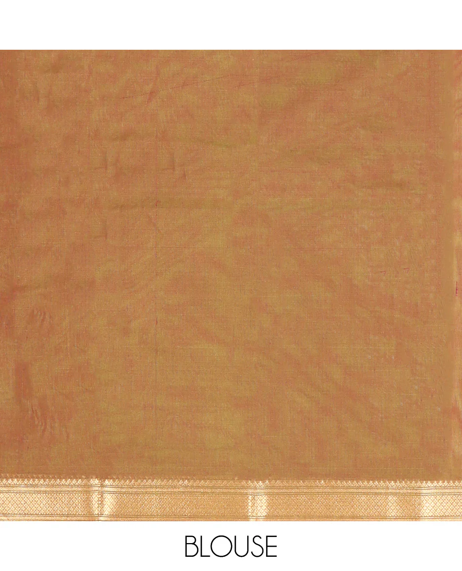 Brown Silk Cotton Saree, Embellished with Zari Buttas All Over Its Body, Complemented by Contrast Traditional Zari Designs Woven Border, Intricately Designed Pallu and Paired with a Contrast Blouse - Image 5