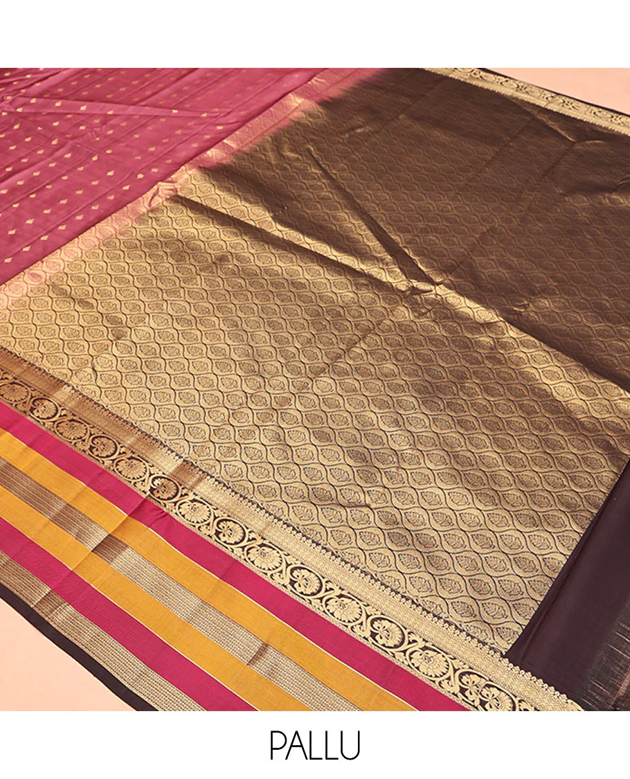 Brown Vasundhara Lite Silk Mix Saree, Adorned with Zari Buttas On Its Body, Complemented by Contrast Border of Kodi Visiry, Diamond and Neli Designs, Ogee Patterned Pallu and Paired with a Contrast Blouse - Image 5