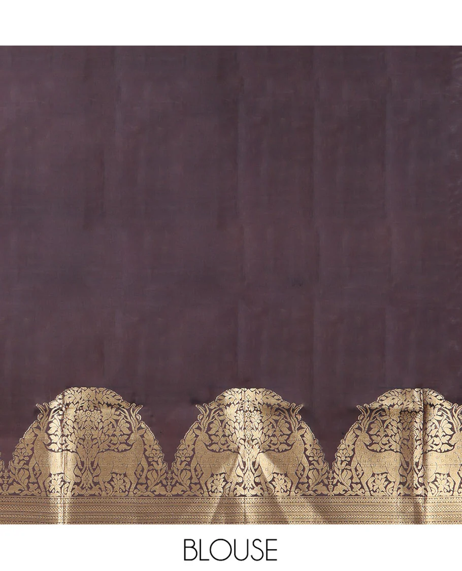 Brown Vasundhara Lite-Silk Mix Saree, Elevated with Zari Buttas All Over Its Body, Highlighted by Zari Border of Neli, Kuyil Kann, Kathir, and Maan Designs, Gracefully Embellished Pallu of Jaal Design, and Paired with a Matching Blouse - Image 6