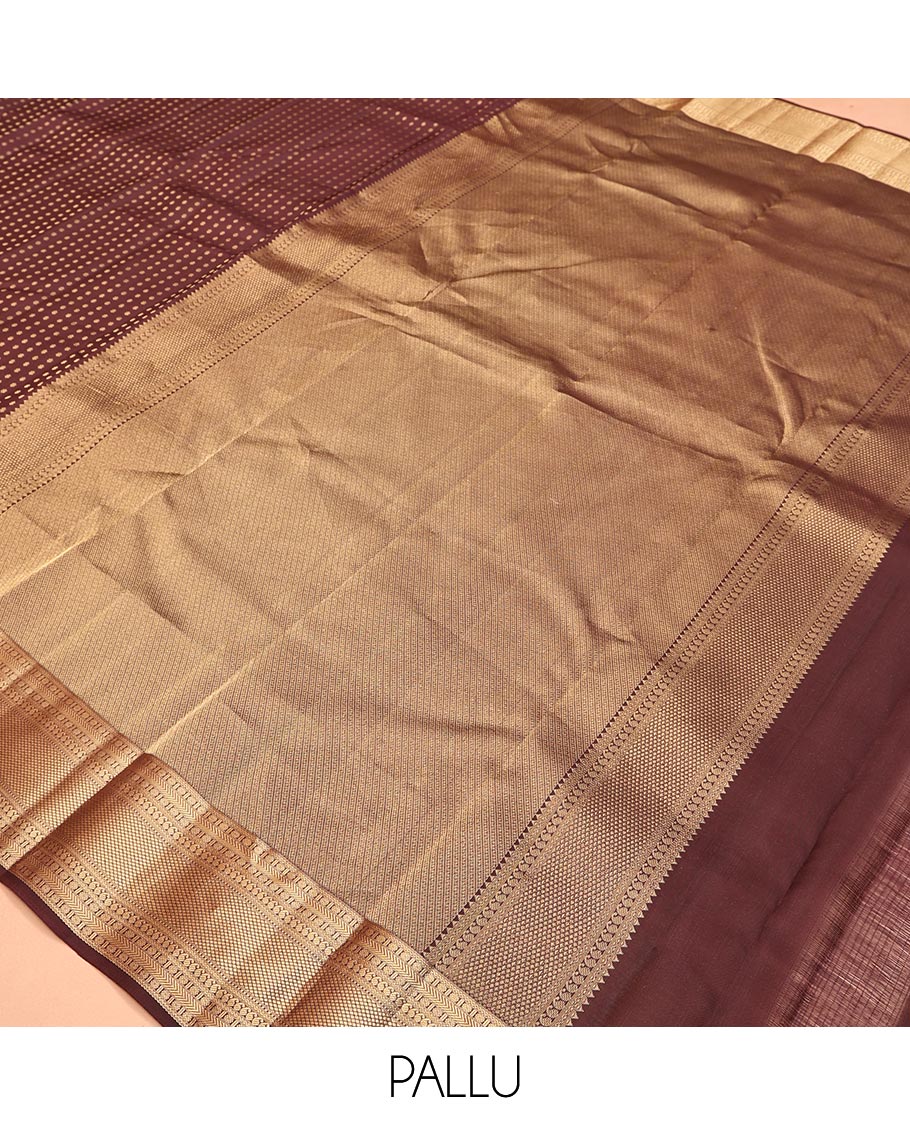 Brown Vasundhara Lite Silk Mix Saree, Masterfully Woven with Zari Buttas All Over Its Body, Highlighted by a Zari Border of Rettai Neli, Poun, Banaras, Manga, and Mayil Kann Designs, Grand Pallu, and Paired with a Matching Blouse - Image 5