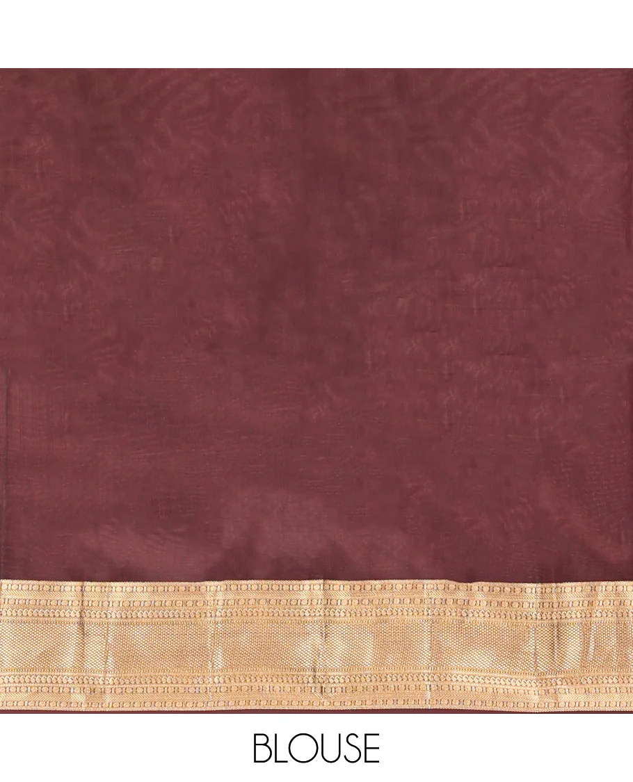 Brown Vasundhara Lite Silk Mix Saree, Masterfully Woven with Zari Buttas All Over Its Body, Highlighted by a Zari Border of Rettai Neli, Poun, Banaras, Manga, and Mayil Kann Designs, Grand Pallu, and Paired with a Matching Blouse - Image 6